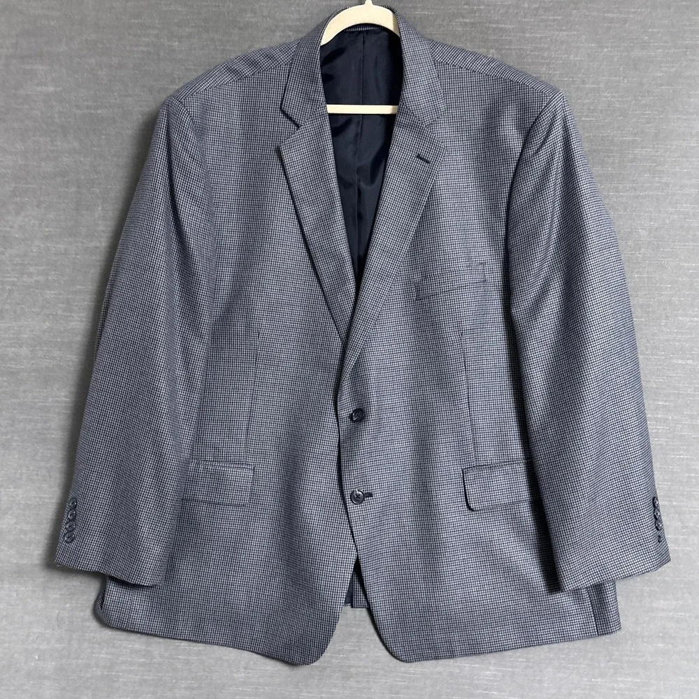 Stafford Sport Coat 52R Classic Fit Blue Gray Check Blazer Jacket Business